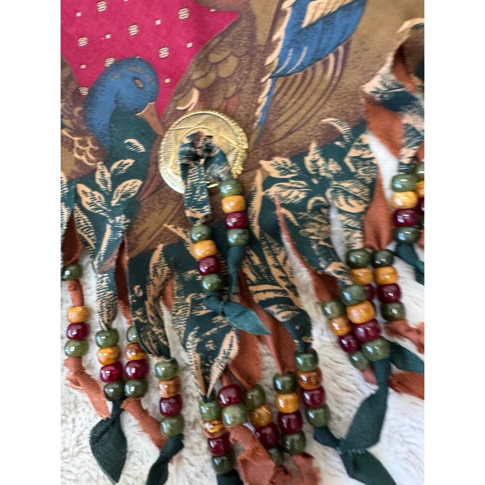 VTG Southwestern Mallard Duck Beaded Fringe Handkerchief Scarf Bandana Concho - Picture 6 of 7